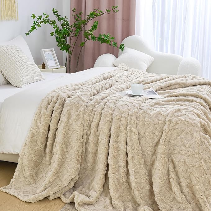 Aganear Fleece Throw Blanket for Bed Couch 90"x90" Khaki | Lightweight Fuzzy Throw,Warm Gift for Women,Christmas,Housewarming,Soft,Fall Boho Design for Room Home Decor,All-Season Use