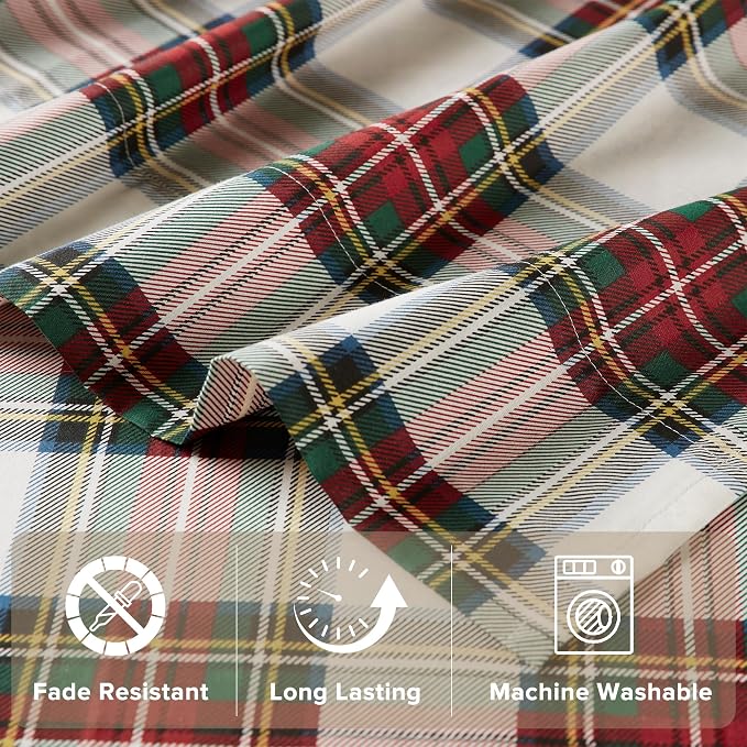 Comfort Spaces 100% Cotton Percale Sheets Full Sheet Set, 4 Piece | Crisp, Cool & Breathable Bed Sheets, 14" Deep Pocket Fits Up to 16" Mattress, Lightweight, All Season, Scottish Plaid Red