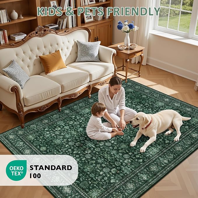 Hallway Runner Rug: 2.6x8 Kitchen Rugs for Living Room Deep Green | Runner Rug Hallway Washable Rug No Slip Soft Bedroom Rug Indoor Floor Stain Resistant Carpets for Entryway, Laundry, Bathroom