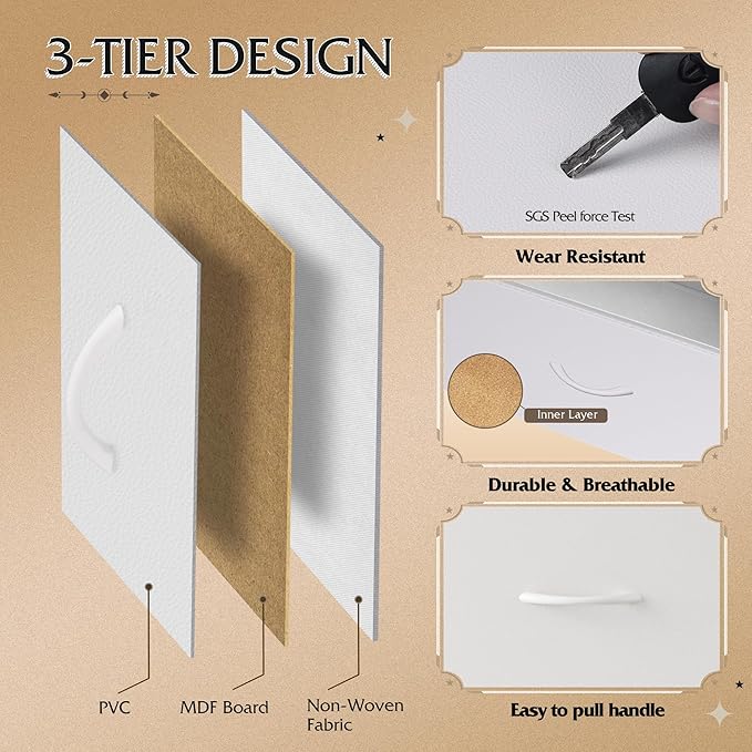 WLIVE 8 Drawer White Fabric Dresser Open Shelves,Tall Storage Tower | White 8-drawer fabric dresser with open shelves, great baby dresser for nursery kids bedroom closet toddler storage