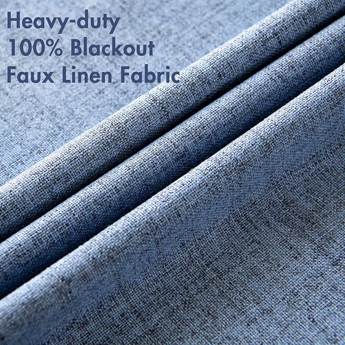 MIULEE 100% Blackout Linen Curtains for Bedroom 52x120 Inches Stone Blue | Room Darkening, Light Blocking, Thermal Insulated, Grommet Top, Linen Textured, Window Curtains for Living Room, 2 Panels