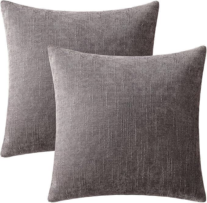 MIULEE Textured Chenille Throw Pillow Covers 20x20 Inch Charcoal Gray | Pack of 2 Decorative Soft Throw Pillows, Solid Textured Cushion Covers, Modern Home Decor for Couch Sofa Bedroom Living Room