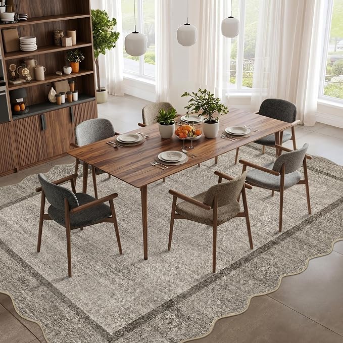 GarveeHome Scalloped Washable Rug 6x9 Rugs for Living Room Non Slip Brown | Modern Brown Nursery Rug Large Area Rug for Bedroom Throw Rugs Soft Low Pile Stain Resistant Carpet for Classroom