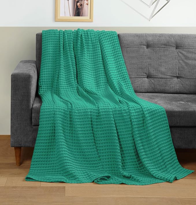 Utopia Bedding 100% Cotton Waffle Blanket Queen Emerald Green, 90x90 Inch | Lightweight Breathable Cozy Summer Bed Blanket Home Decor Gift for Women and Men