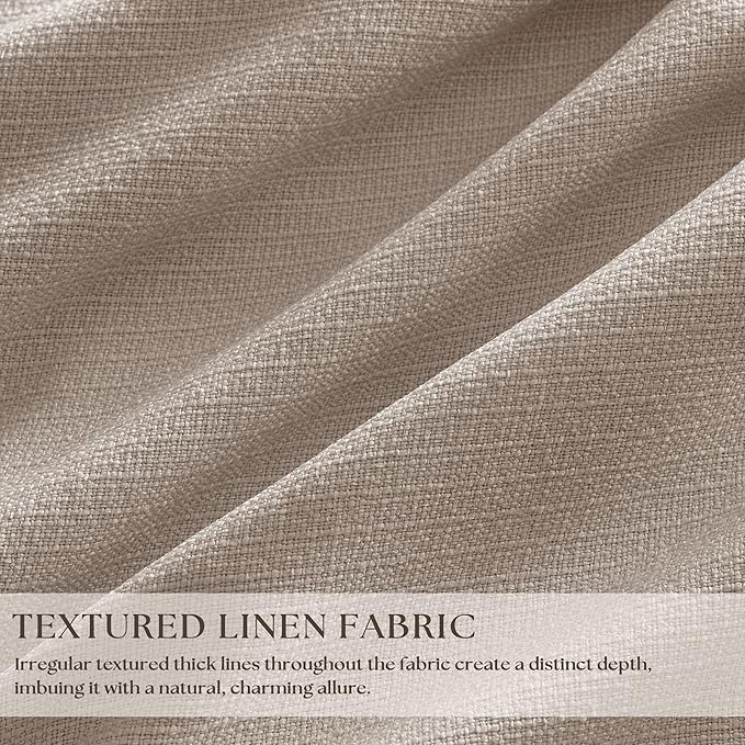 TWODRAPES Burlywood Birch Pleated Linen Blackout Curtains 112 Inches Long | Pinch Pleat for Track System, Memory Shape Drape, 100% Black Out Light Blocking, Living Room Bedroom Window Curtain, Greige