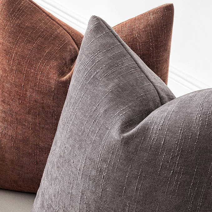 MIULEE Textured Chenille Throw Pillow Covers 20x20 Inch Charcoal Gray | Pack of 2 Decorative Soft Throw Pillows, Solid Textured Cushion Covers, Modern Home Decor for Couch Sofa Bedroom Living Room