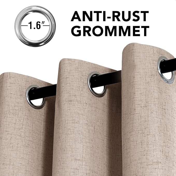H.VERSAILTEX Linen Curtains 100% Blackout Curtains for Bedroom 45 inch Long Full Light Blocking Nature Linen Blended Window Curtains for Living Room Nickel Grommet (2 Panels, Heathered Sand)