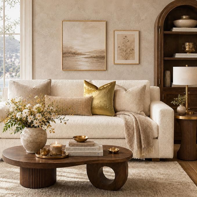 GIGIZAZA Gold Velvet Pillow Covers 22x22 Decorative Pillows Pack of 2 | Throw Pillows for Couch Sofa,300gsm Soft Textured Fabric,Modern Square Accent Pillowcases,Luxury Cushion Covers