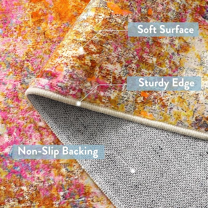 Lahome Modern Abstract Runner Rug - 2x7 Colorful Rug Runners for Hallways Non Slip Laundry Room Rug Washable Carpet Runner, Rainbow Soft Non Skid Indoor Runner for Bedroom Kitchen Bathroom