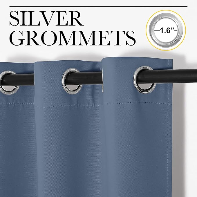 NICETOWN Home Fashion Blackout Curtain Panels, 1 PC, 42" x 48", Stone Blue | Thermal Insulated Solid Grommet Window Treatment Curtain Panels for Loft Cafe