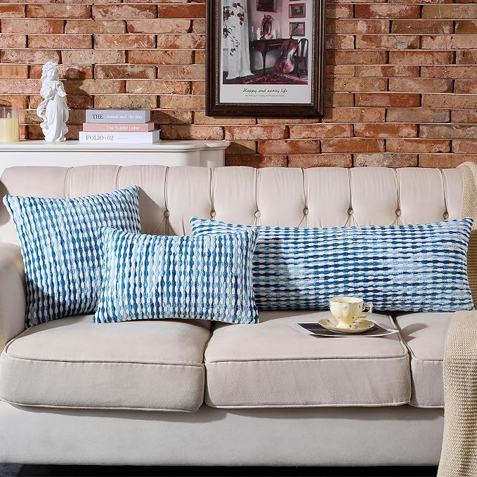 AmHoo Boho Chenille Pillow Cover Decorative Tufted Pillowcase for Couch Bed Sofa Bedroom Living Room Modern 18 x 18-Inch Sky Blue