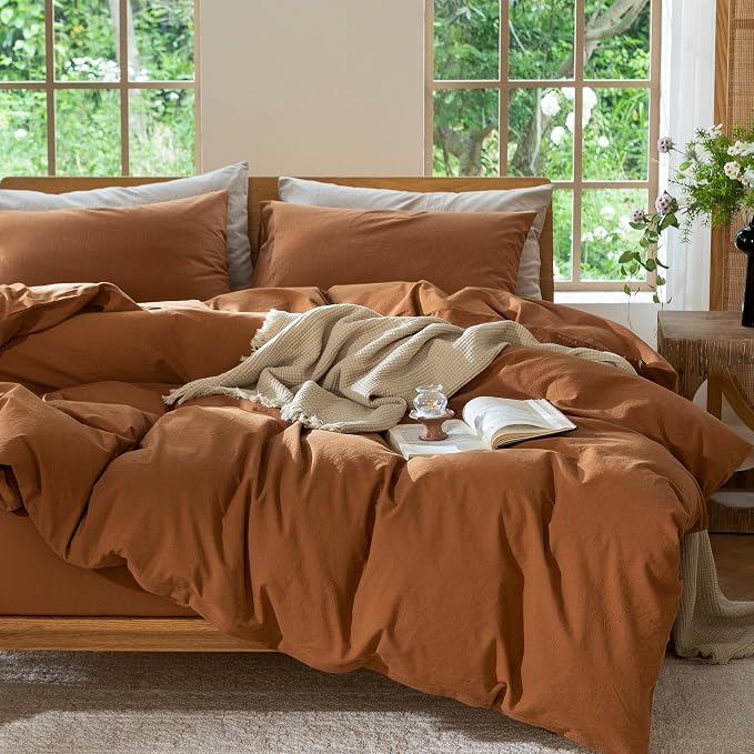 MooMee Duvet Cover Set 100% Washed Cotton Linen Like Super King Plus | Relaxed Linen-like Texture. Soft, Breathable & Long-lasting Comfort. Lightweight. Hidden Zipper with 8 Interior Corner Ties