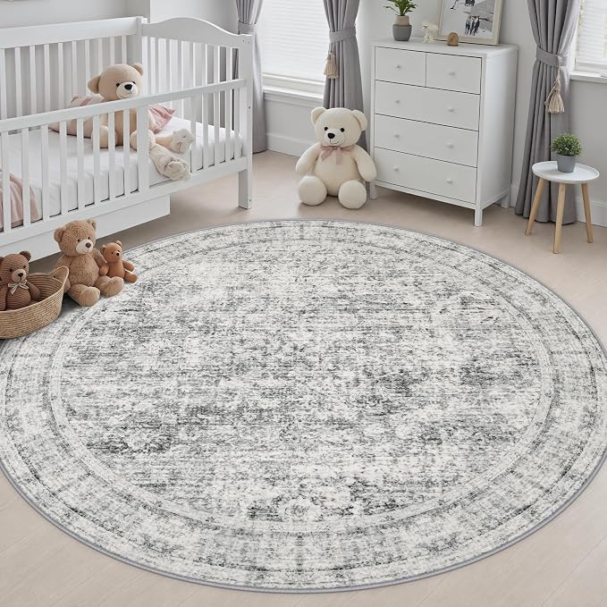 Round Area Rug Living Room: 6 ft Modern Washable Indoor Carpet | For Bedroom Dining Room Farmhouse Nursery Hallway Office,Modern Abstract,Machine washable,Non-Slip,Stain Resistant,Indoor