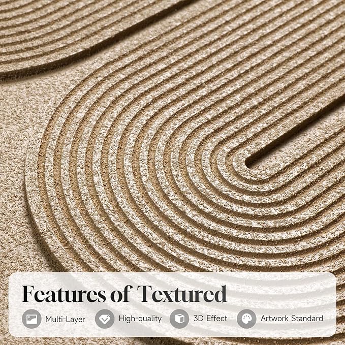 3D Textured Large Framed Boho Neutral Abstract Wall Art Set of 3, 20x30 In | Solid wood frames, raised sculptural lines, black white and beige palette, decorations for living room dining room bedroom