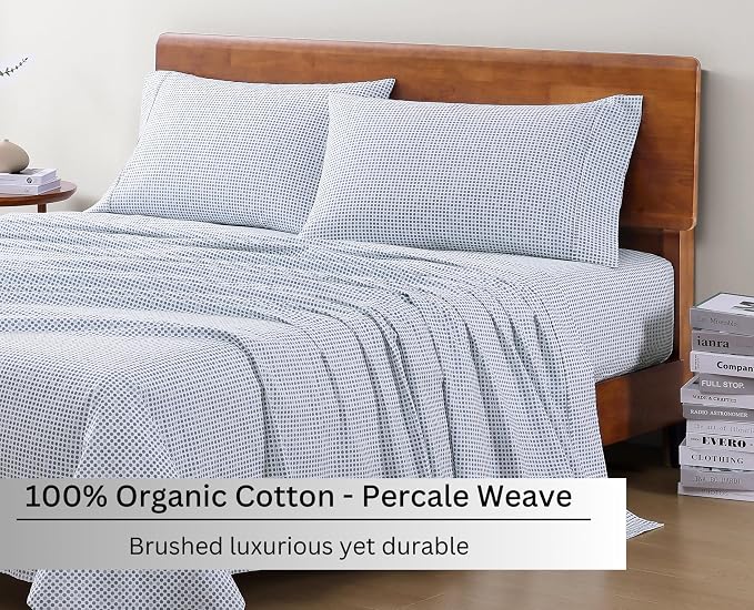 LANE LINEN King Sheet Set 100% Organic Cotton Soft 4pc Percale - Polka Dot | King Sheet Set, GOTS Certified Organic Cotton Percale - Best-Value Organic Cotton, Affordable Organic Luxury