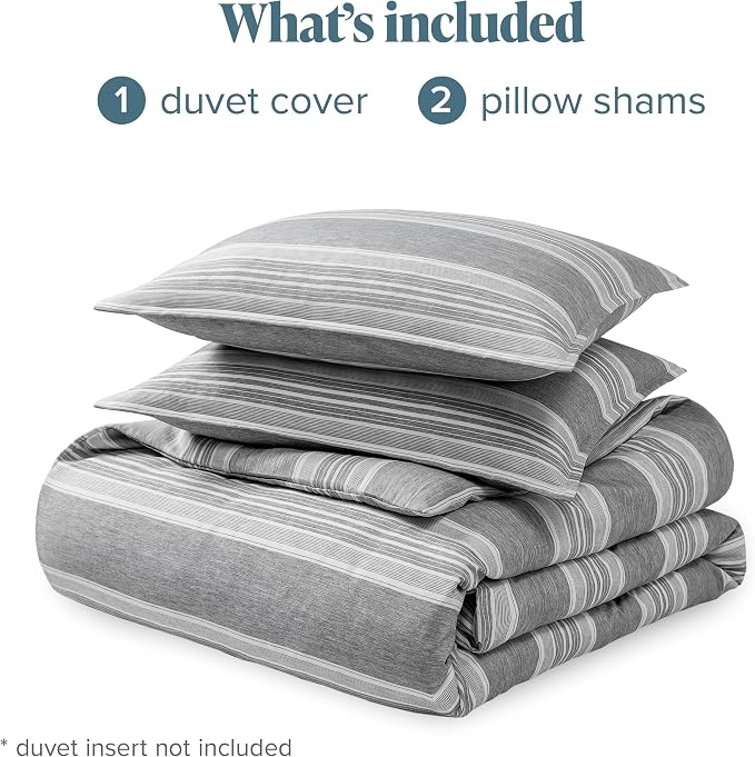 Bare Home Duvet Cover Set (King, Stripe - Heathered Charcoal) | 1800 Ultra-Soft, Lightweight, Cooling, Breathable, Premium, All-Season