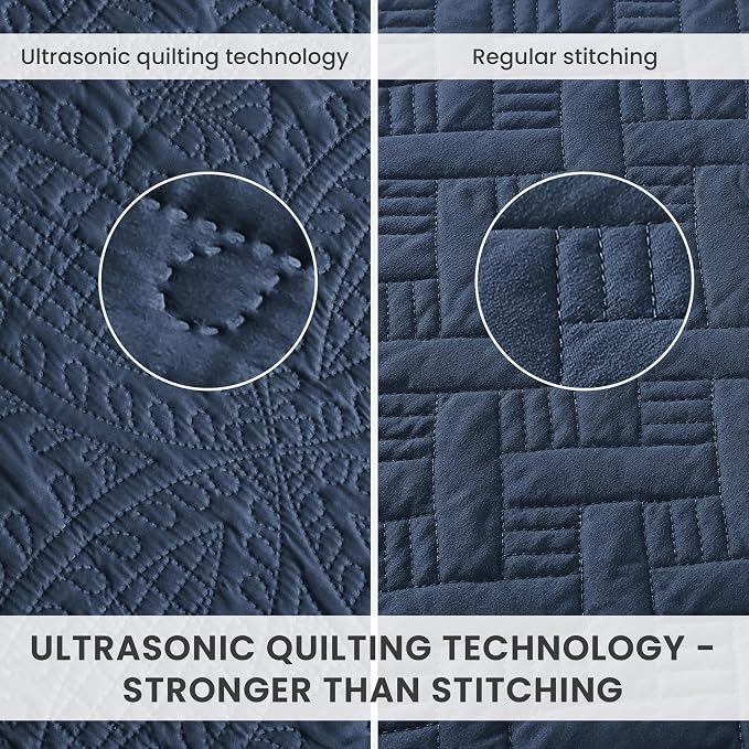 Love's cabin King Quilt Set Navy, Bed in a Bag King Size Bedding 7 Pieces, Ultrasonic Embossed Coin Pattern Comforter, Lightweight Bedspreads for All Seasons Quilt with Sheets, Pillowcases & Shams