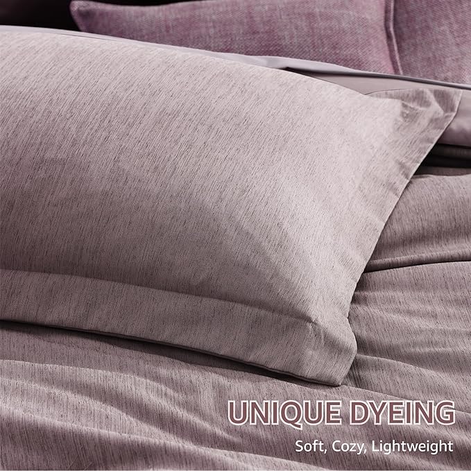 Monbix Full Size Comforter Set 7 Pieces Lilac Cationic Dyeing Bed in a Bag | Lightweight Reversible All Season Bedding Sets with Comforter, Sheets, Pillowcases & Shams