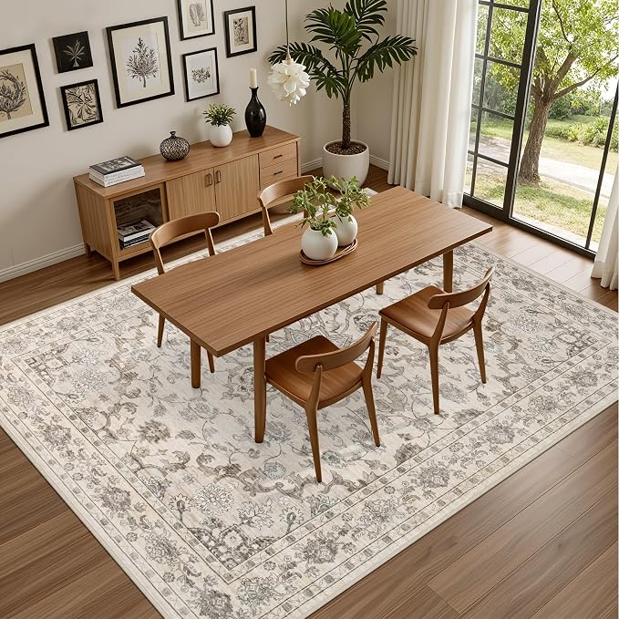 4x6 Area Rugs Living Room: Washable Rug for Bedroom Brown Beige | Boho No Slip Stain Resistant Rug Soft Indoor Decor Floor Floral 4x6 Area Rugs for Dining Room, Nursery, Hallway, Home Office