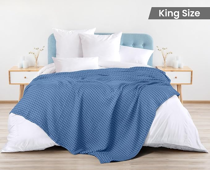 Utopia Bedding 100% Cotton Waffle Blanket King Size Wedgewood, 90x108 Inch | Lightweight Breathable Cozy Summer Bed Blanket Home Decor Gift for Women and Men