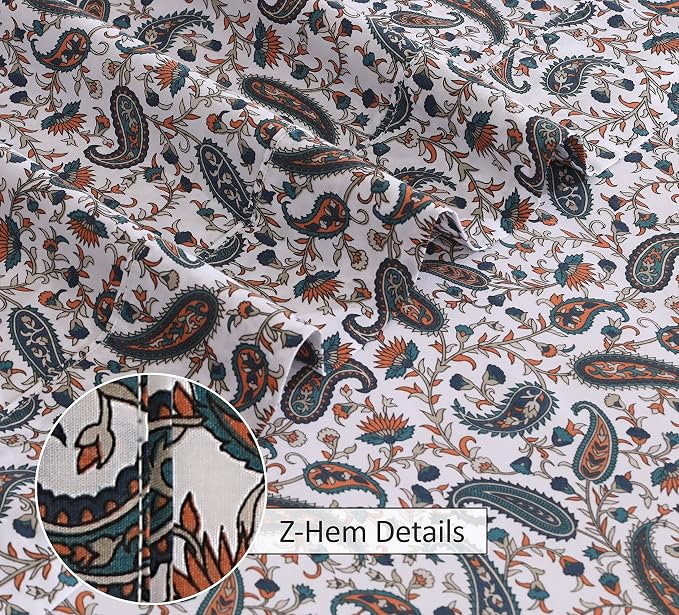 RUVANTI 100% Cotton Percale Sheets, Queen Size, Teal Paisley | Crisp Cooling, Deep Pocket 16", Soft Breathable & Durable, Hotel-Style, 4 Piece Set