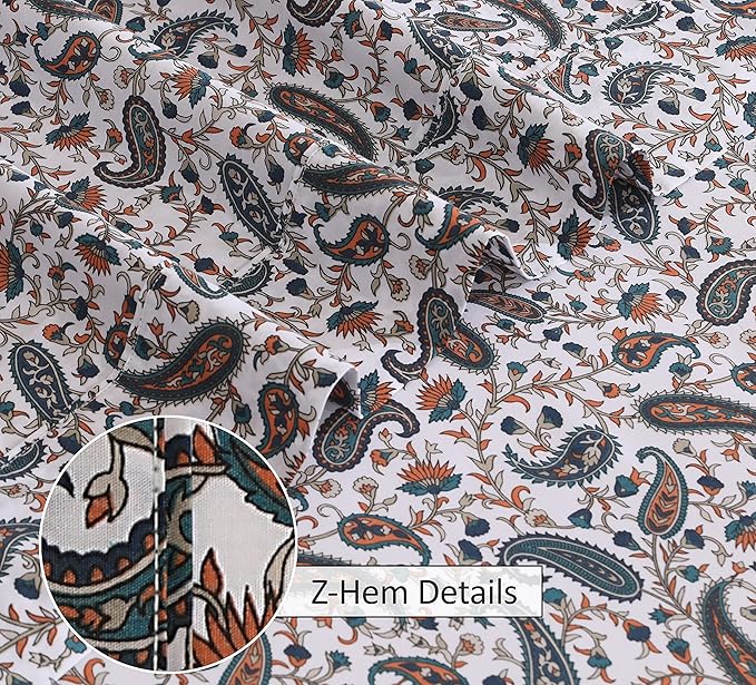 RUVANTI 100% Cotton Percale Sheets, Full Size, Teal Paisley | Crisp Cooling, Deep Pocket 16", Soft Breathable & Durable, Hotel-Style, 4 Piece Set