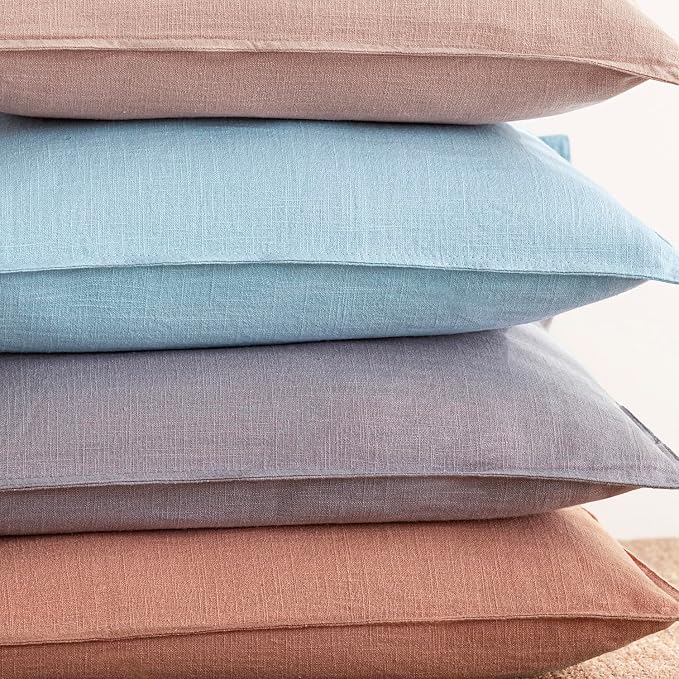 Foindtower Linen Solid Decorative Throw Pillow Covers 20x20 Light Purple | Pack of 2 Boho Farmhouse Pillowcase,Accent Neutral Cushion Covers,Morden Home Decor for Chair Couch Sofa Bedroom Living Room