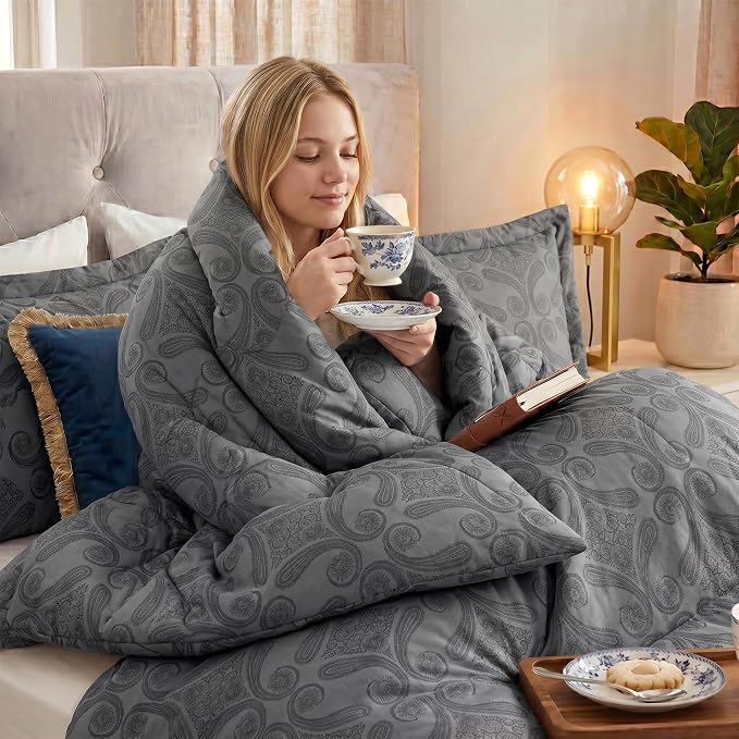 Utopia Bedding 3 Pc Queen Comforter Set, Printed Comforter, Paisley Grey | Comforter Set Includes Comforter (88x88) Inches, 2 Shams (20x26) Inches. Soft Microfiber Down Alternative, Machine Washable.