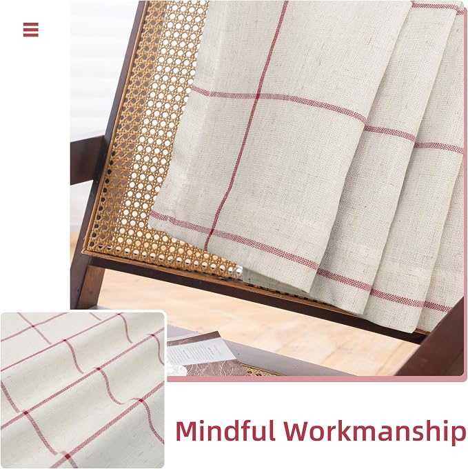 DriftAway 100% Blackout Plaid Linen Curtains 102 Inches Long 2 Panels Red | 100% Blackout, Linen Texture, Plaid Pattern, Two Layers, Rod Pocket & Back Tab, Bedroom Living Room Use, Luxury Appearance