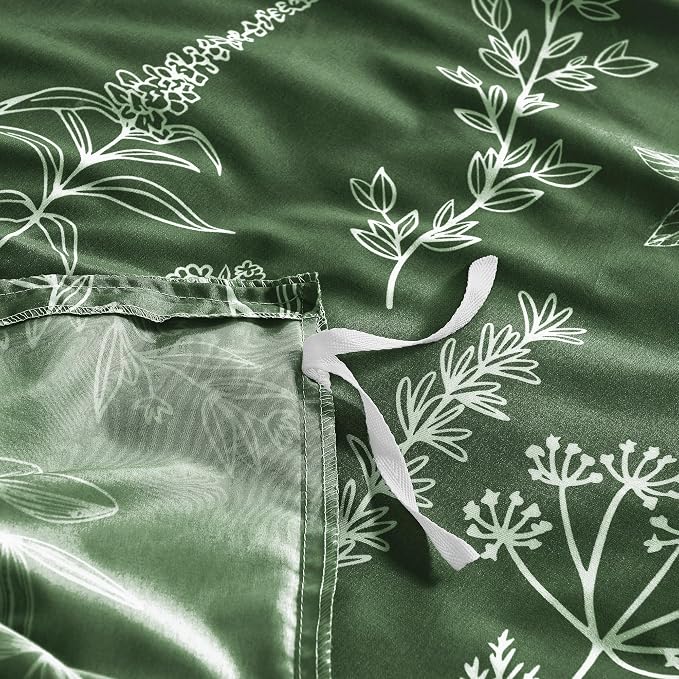 MUXHOMO Duvet Cover Twin/Twin XL Size Set, Reversible Floral Dark Green Duvet Cover with Zipper Closure, 2 Pieces Botanical Patterns Soft Bedding Set with 4 Ties (68"x90", 1 Pillow Case)