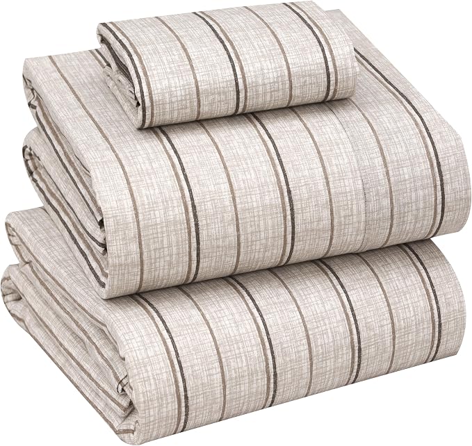 RUVANTI 100% Cotton Percale Sheets Twin XL, Brown Stripes | Crisp Cooling, Deep Pocket 16", Soft Breathable & Durable, Hotel-Style, 3 Piece Set