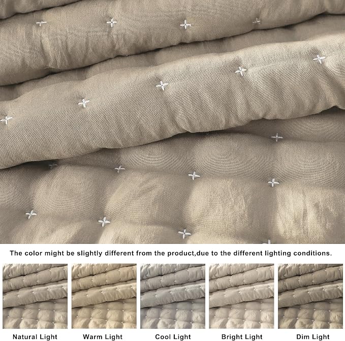 WDCOZY Beige California Cal King Size Quilt Bedding Sets with Pillow Shams, Cream Tan Oversized Lightweight Bedspread Coverlet, Quilted Blanket Thin Comforter Bed Cover, 3 Pieces, 118x106 inches