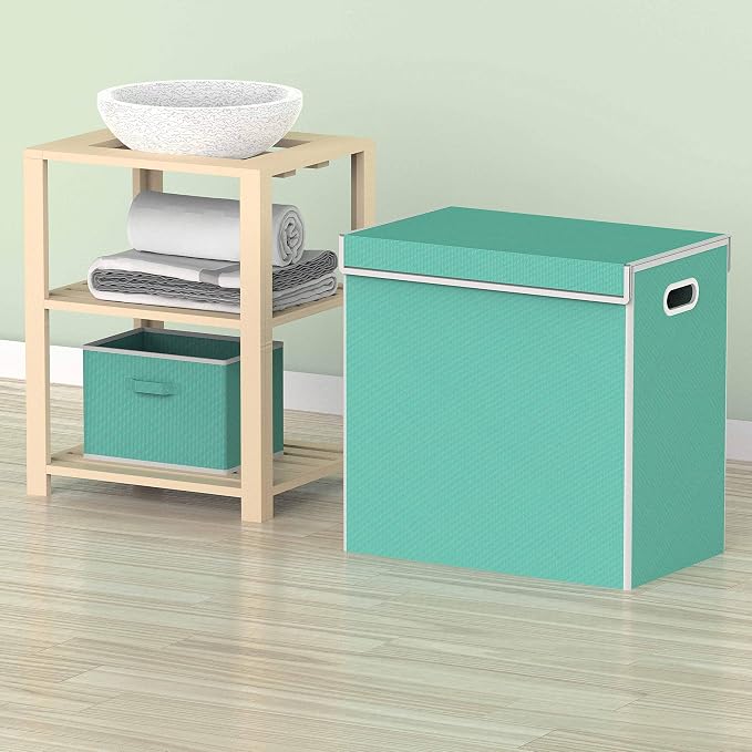 Simple Houseware Double Laundry Hamper with Lid & Removable Bags, Turquoise | with Handles for Bedroom, Laundry Room, Bathroom