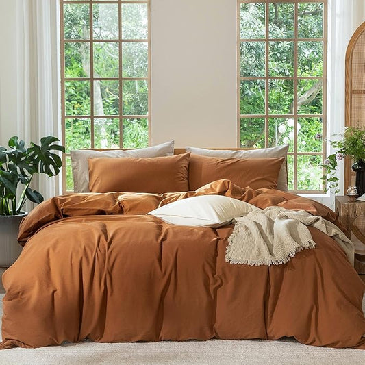 MooMee Duvet Cover Set 100% Washed Cotton Linen Like Cal King | Relaxed Linen-like Texture. Soft, Breathable & Long-lasting Comfort. Lightweight. Hidden Zipper with 8 Interior Corner Ties