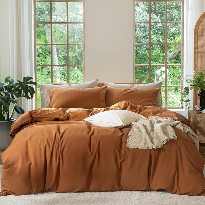 MooMee Duvet Cover Set 100% Washed Cotton Linen Like Super King | Relaxed Linen-like Texture. Soft, Breathable & Long-lasting Comfort. Lightweight. Hidden Zipper with 8 Interior Corner Ties