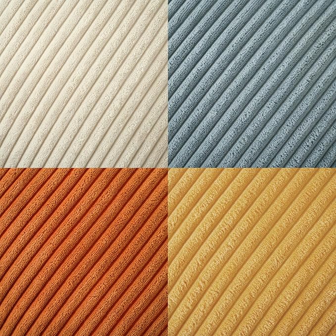 Volcanics Set of 4 Orange Teal Corduroy Couch Throw Pillow Covers 18x18 in | Decorative Modern Farmhouse Striped Cushion Cases, Soft Boho Square Accent Pillow Covers for Home Sofa