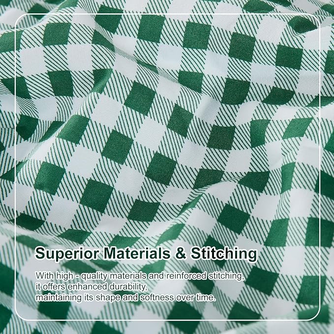 Gingham Twin Sheet Set, Lightweight Super Soft Brushed Microfiber Plaid Bed Sheets with 16" Deep Pocket, 3 Piece Ruffle Farmhouse Bedroom Decor, Green