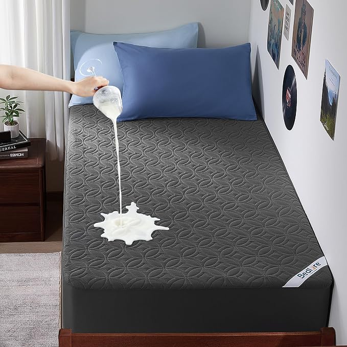 BEDLORE Waterproof Mattress Protector, Twin XL Size Mattress Pad | Deep Pockets Fit 6"-15" Mattresses, Soft Breathable Dirt-proof Bed Mattress Cover for Bedroom, College Dorm (Gray)