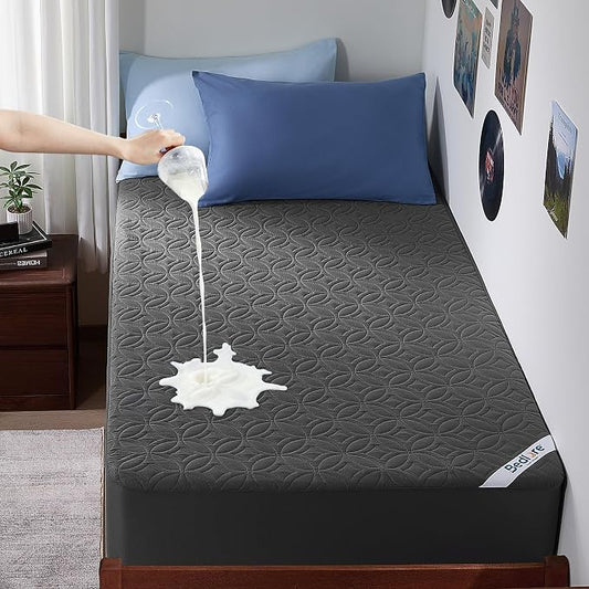 BEDLORE Waterproof Mattress Protector, Twin XL Size Mattress Pad | Deep Pockets Fit 6"-15" Mattresses, Soft Breathable Dirt-proof Bed Mattress Cover for Bedroom, College Dorm (Gray)