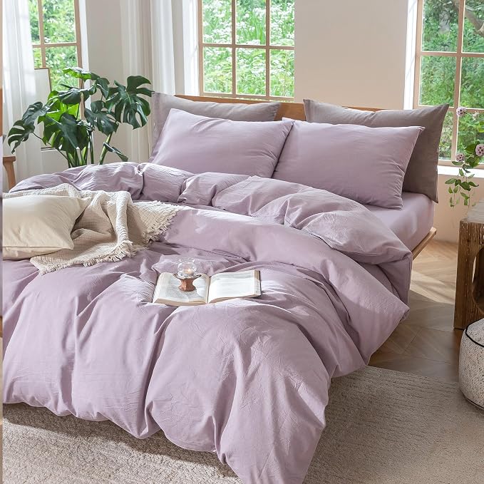 MooMee Duvet Cover Set 100% Washed Cotton Linen Like Queen | Relaxed Linen-like Texture. Soft, Breathable & Long-lasting Comfort. Lightweight. Hidden Zipper with 8 Interior Corner Ties