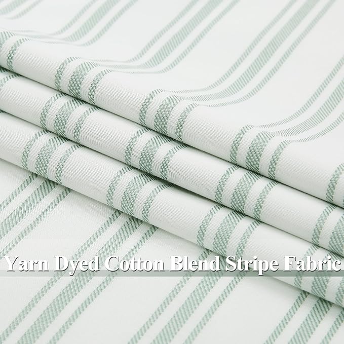ZJDECOR Green White Striped Full Blackout Curtain Panels 90 Inches Long | Stripes on White Cotton Blended Fabric with White Liner,Cottage Style Drapes for Bedroom,Back Tab Rod Pocket,55"Wx90"Lx2