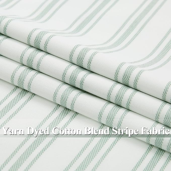 ZJDECOR 72 Inch Green White Striped Full Blackout Curtain Panels | Stripe on White Cotton Blended Fabric,Room Darkening Window Treatment for Bedroom Living Room,Back Tabs Rod Pocket