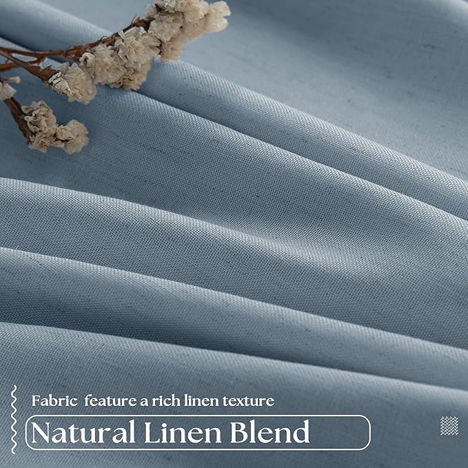 Dusty Blue Linen Black Out 120 Inch Curtains for Living Room 2 Panels Set | Pinch Pleated Back Tab Drapes, Two Layer Design, Thermal Insulated Full Blackout Curtains, for Bedroom High Ceiling, W40xL120