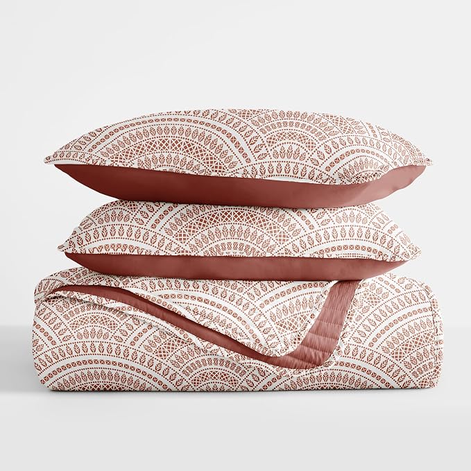 Merit Linens Soft Quilt Coverlet Bedding Set - Pattern/Solid Reversible - King/Cal-King Terracotta
