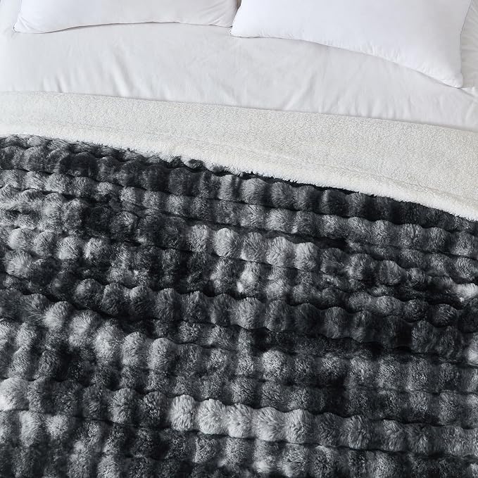 60x80 Inches Ultra-Soft Fuzzy Faux Fur Plush Twin Size Blanket - Thick, Warm Sherpa for Couch, Sofa, Bedroom, Camping - Decorative Blanket for Cozy Warmth, Bubble Black Tie Dye