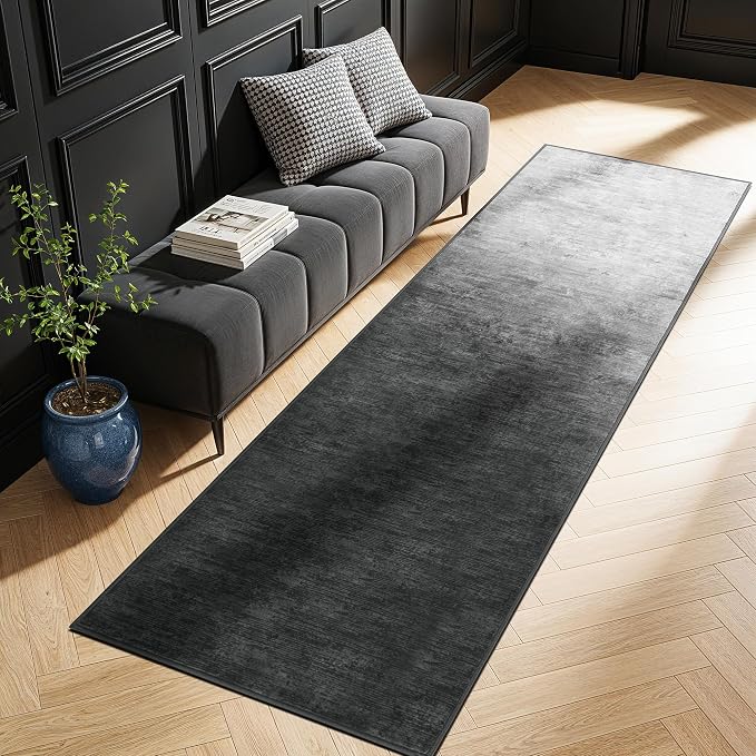 2.7x8 Washable Area Rug, Gray Solid Area Rugs for Living Room & Bedroom | Stain-resistant & Non-slip backing,Low Pile Washable Large Carpet, Solid Vintage Style For High Traffic Areas(2.7x8,Gray)