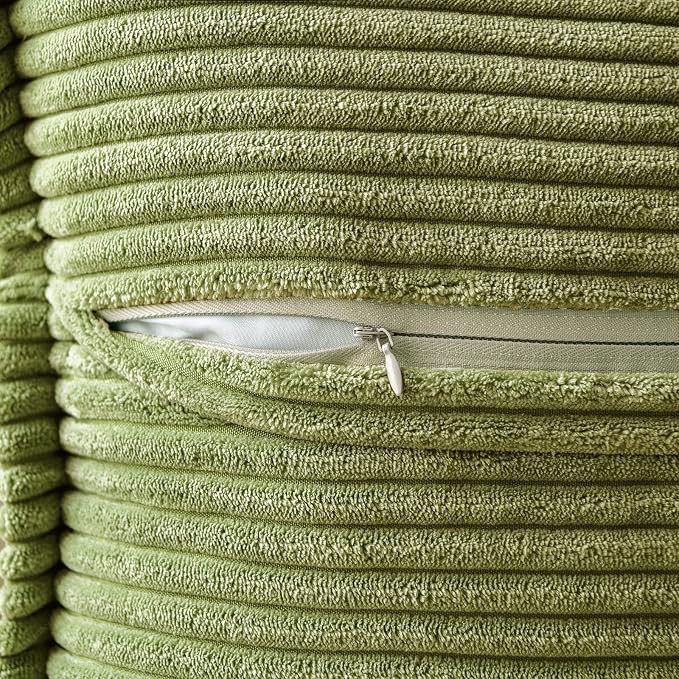 MIULEE Decorative Throw Pillow Covers for Couch 18x18 Inch Green 2 Pack | Boho Broadside Striped Patchwork Pillow Covers, Soft Corduroy Cushion Cases, For Sofa Bed Livingroom Home Decor