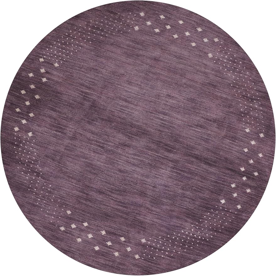 HAND KNOTTED LOOM WOOL ECO-FRIENDLY AREA RUGS - 6'x6', Round Shape, Purple Color, Contemporary Modern Design, High Pile Thick Handmade Anti Skid Area Rugs for Living Room, Bed Room (L00530)