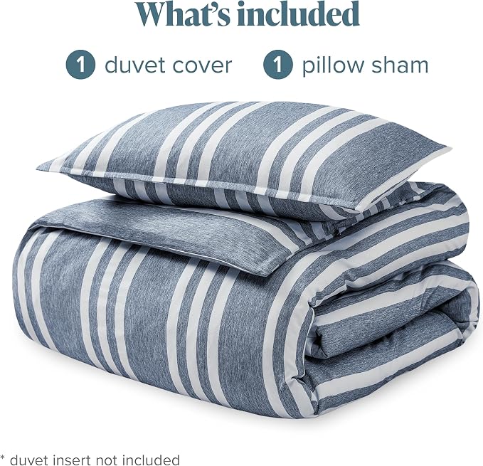 Bare Home Duvet Cover Set (Twin/Twin XL, Stripe - Heathered Midnight Blue) | 1800 Ultra-Soft, Lightweight, Cooling, Breathable, Premium, All-Season