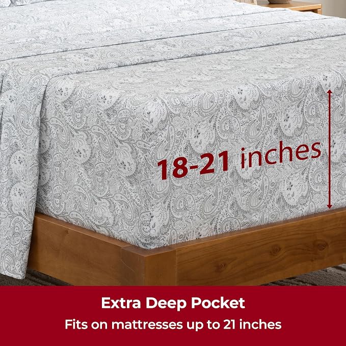Mellanni Iconic 3-Piece, Ultra Soft Sheet Set (Twin, Paisley Gray) | 10M+ Sleepers. Lab-tested: Sleeps Cool, Stays Bright, Strong, Smooth. Good Housekeeping Best Bedding, 7 yrs running.